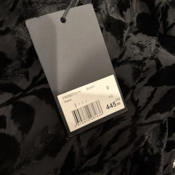 NWT The Kooples  Black Devoré Velvet Burnout Short Dress Gathered pattern Fr 0 - Picture 7 of 7